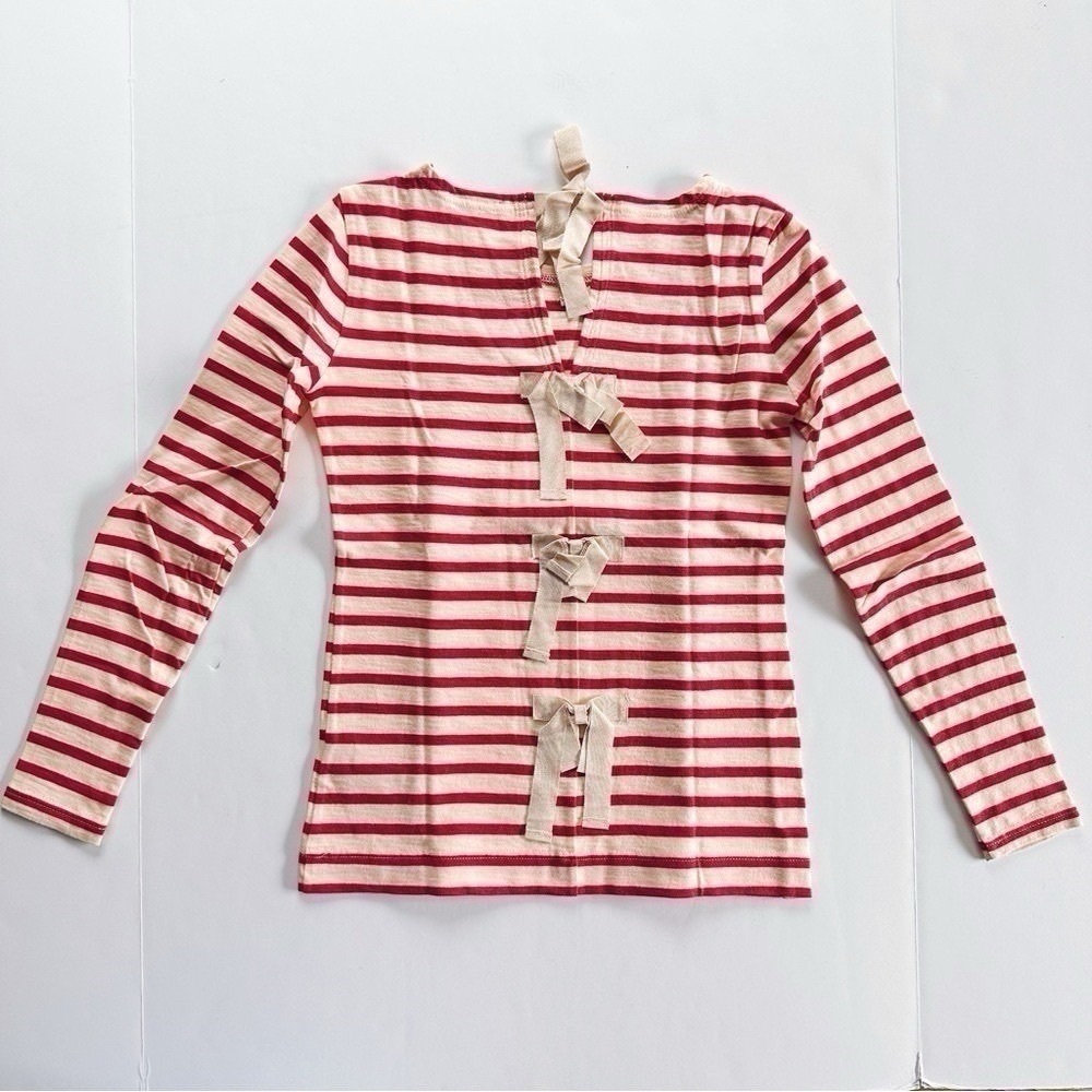 J.Crew Women’s Red Stripe Back Bows Long Sleeve Tee Top XXS - Picture 4 of 7